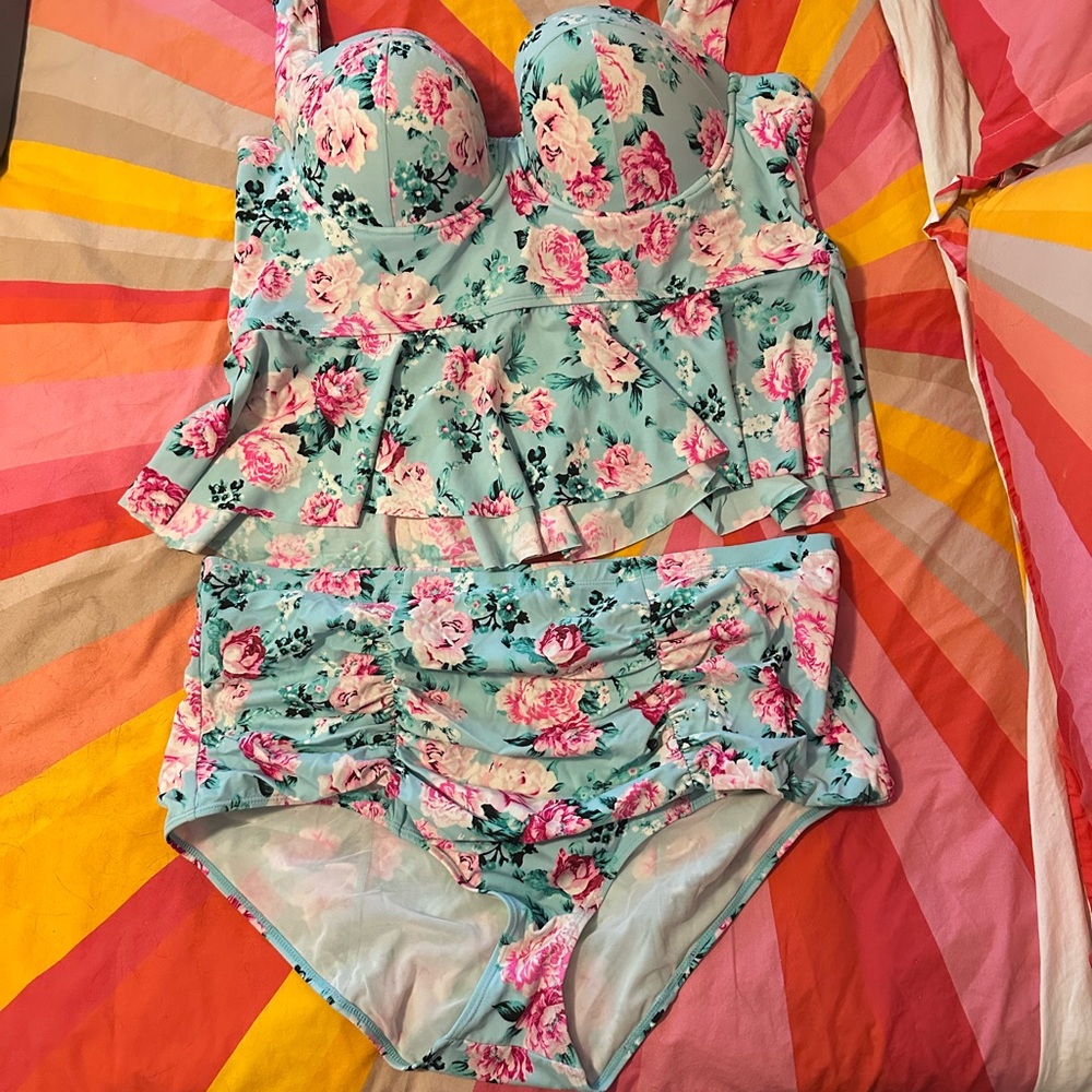 Torrid Floral Bikini Set in Pink and Blue